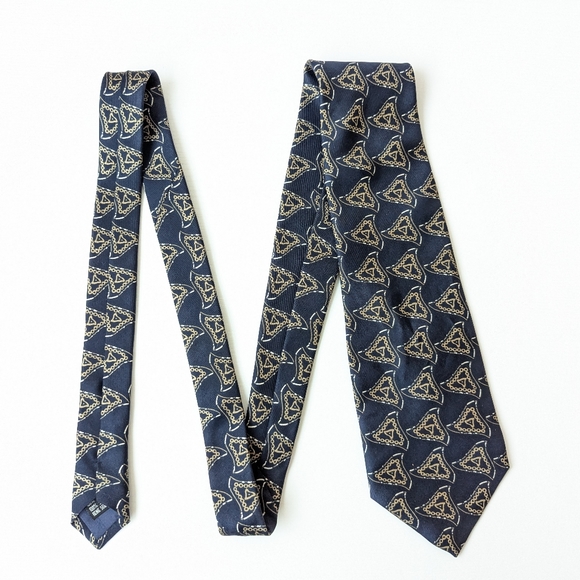 Giorgio Armani Gravatte Silk Elegant Blue and Gold Men's Tie - Picture 3 of 10